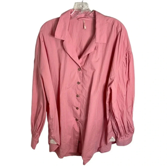 Free People Tops - Free People Solid Poplin Pink Top Size Large Barbie/Barbiecore